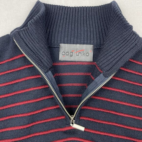 Cag Triko Men’s Wool Mock Neck Sweater Navy Red Striped Business Preppy-M - Picture 8 of 11